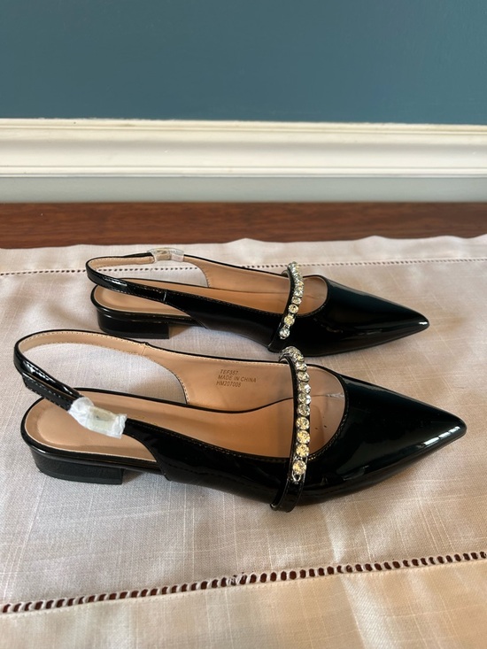 Elisabet Tang Shoes - NW5 Women's Black Patent Slingback Flats with Diamond Strap Elisabet Lang 7